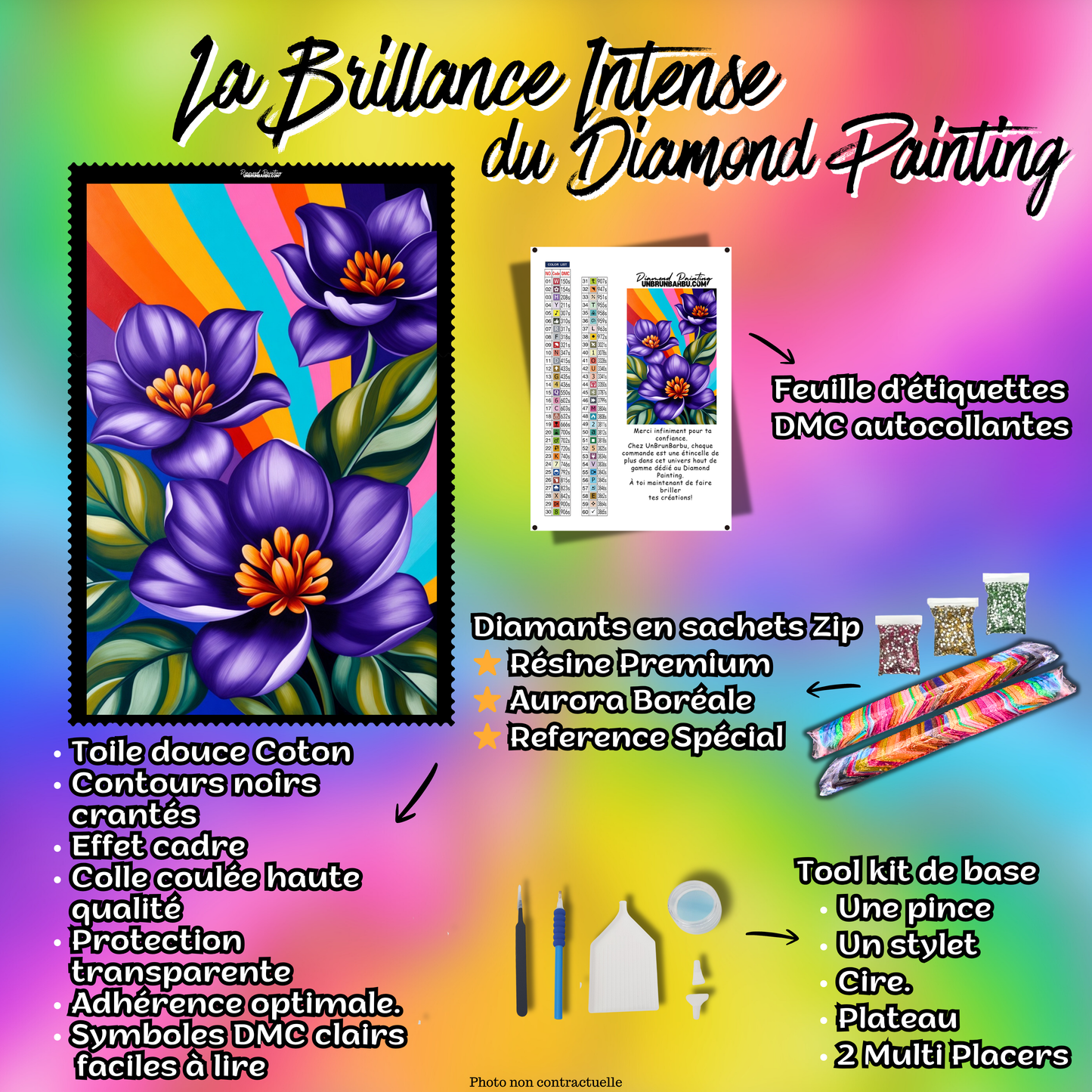 Diamond Painting – Souffle Floral Arc-en-Ciel - 50x75 cm