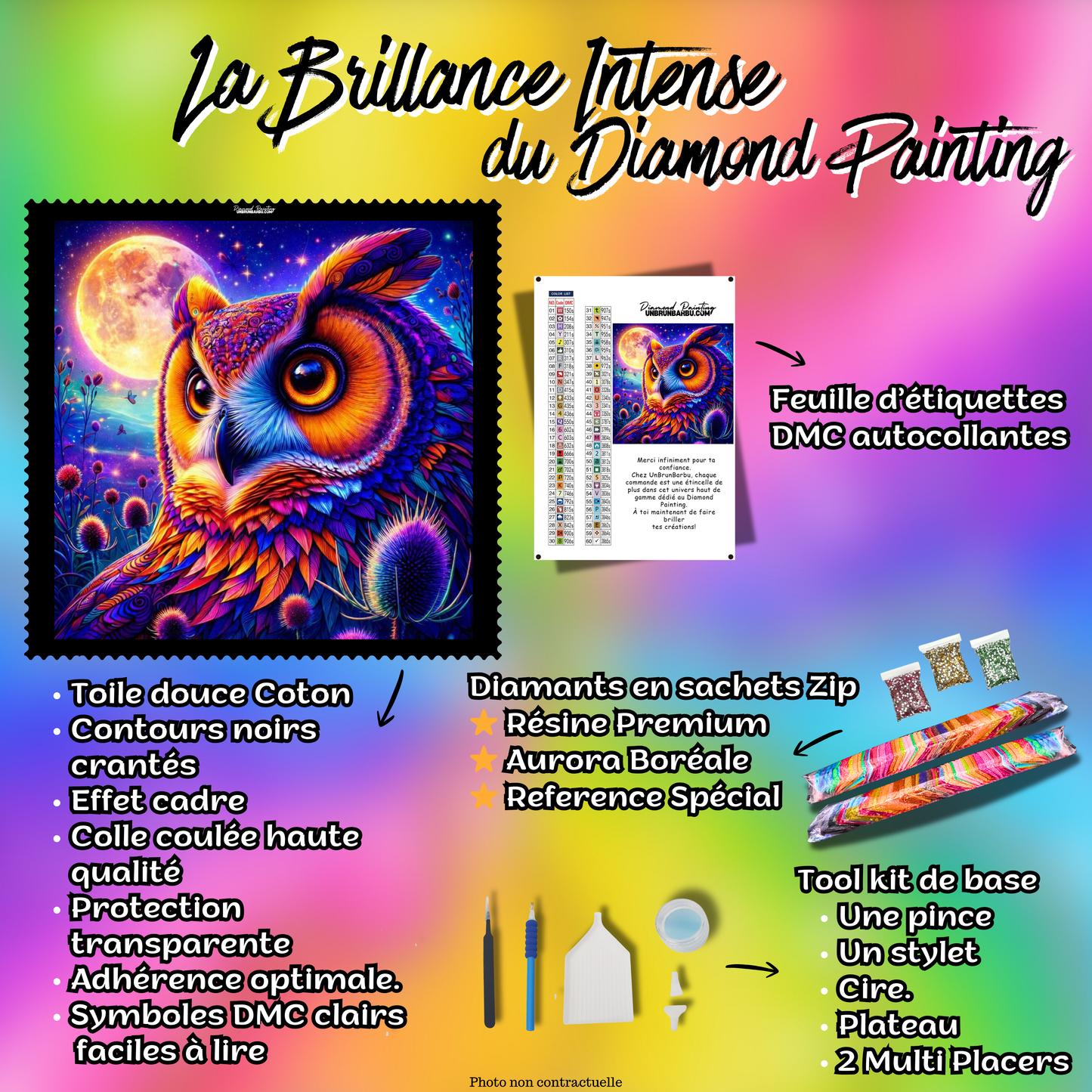 kit diamond painting hibou accessoires complet
