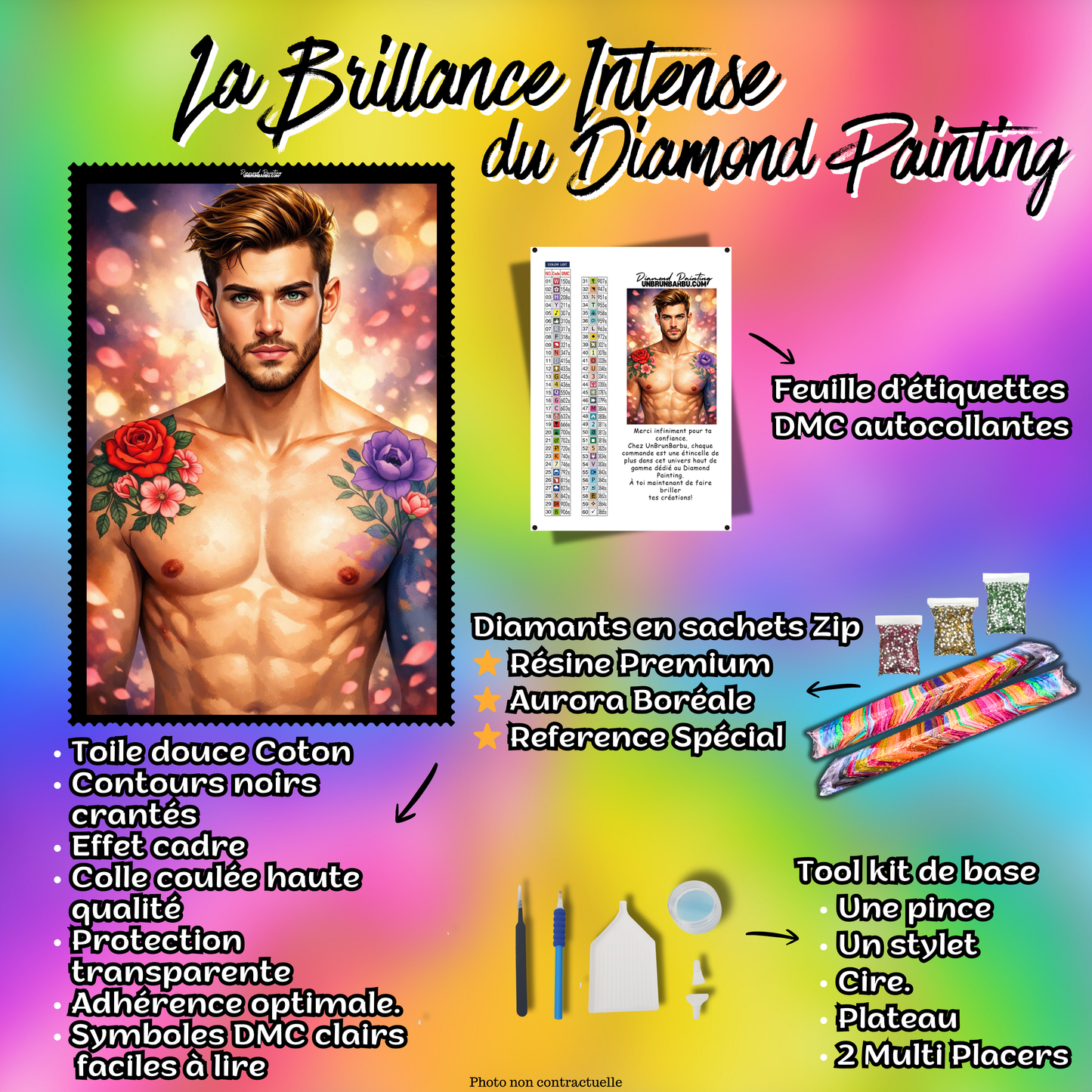 kit diamond painting homme fleurs accessoires toile complete