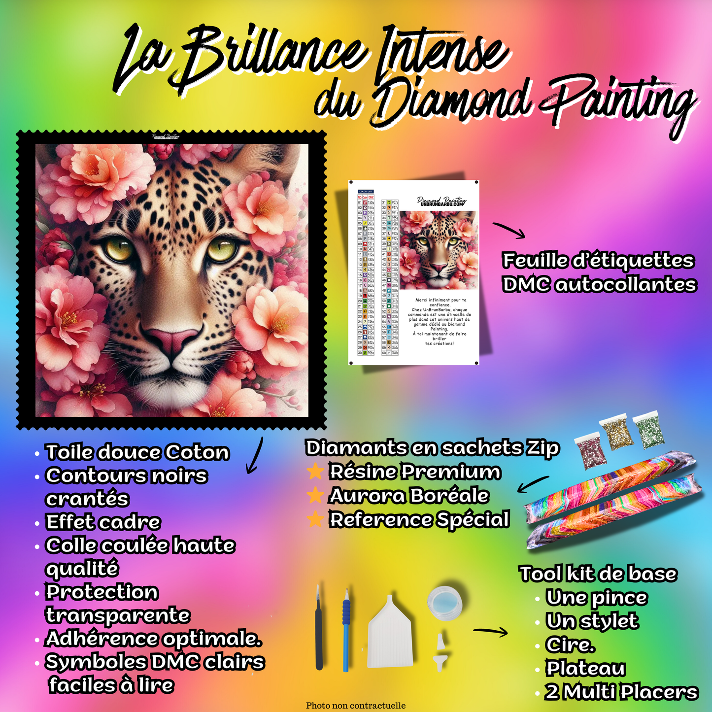 kit diamond painting leopard accessoires toile diamants inclus