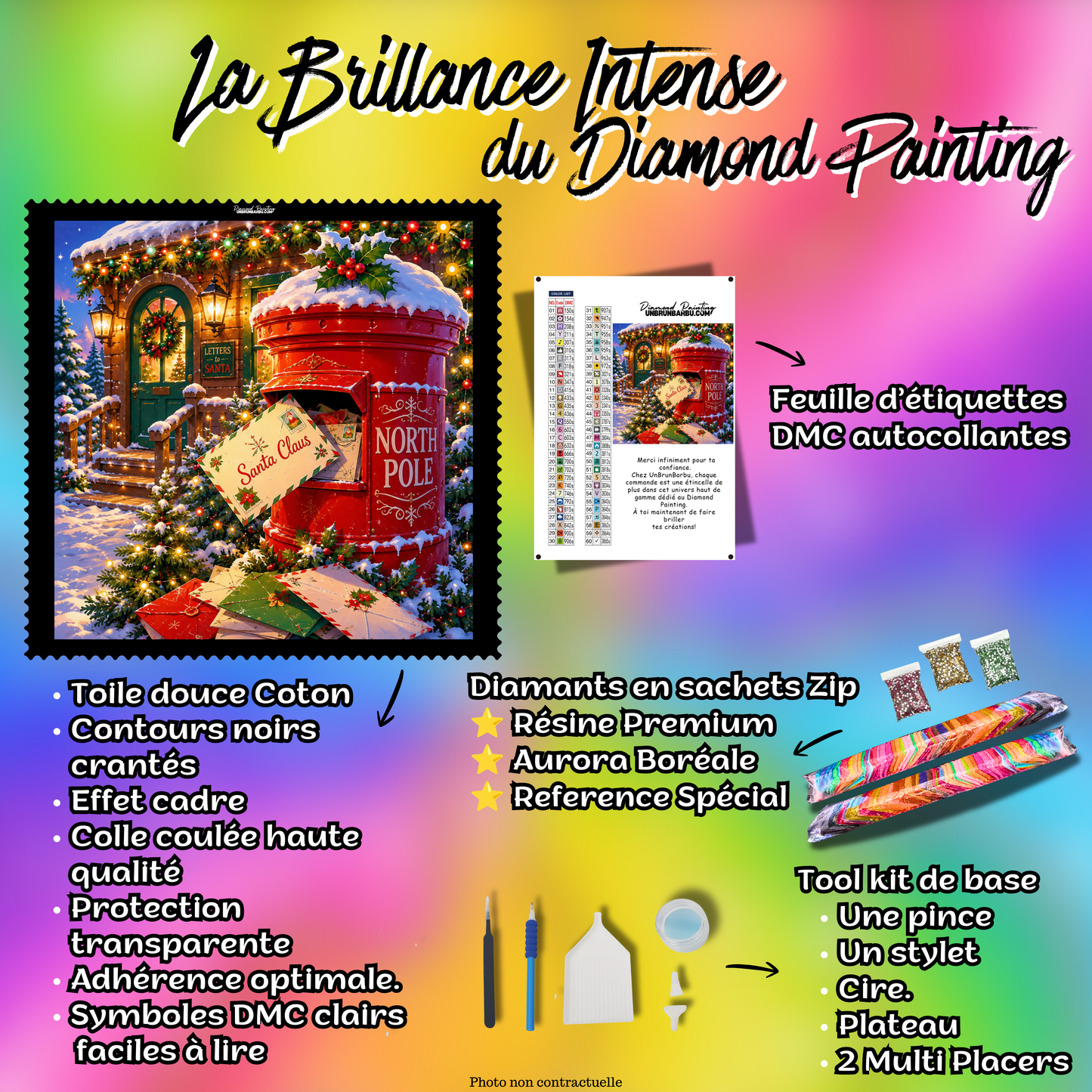 Kit complet Diamond Painting Maison des Lettres de Noël 120x120 cm avec diamants et accessoires