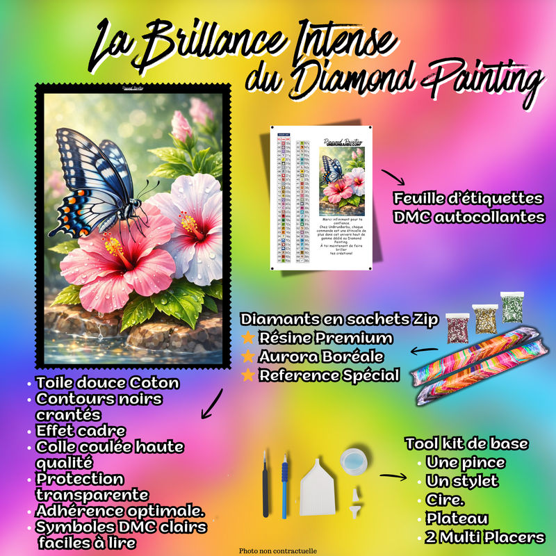 kit diamond painting papillon hibiscus accessoires toile complete