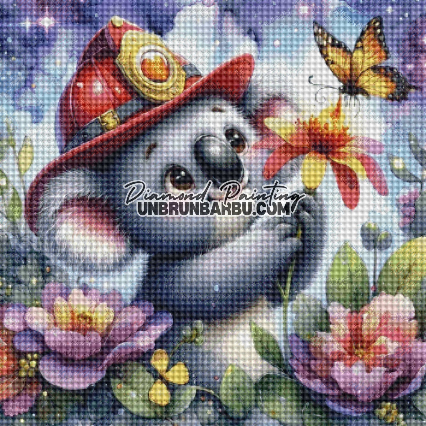 Koala Pompier et le Jardin Étoilé (90cm x 90cm) - UnBrunBarbu