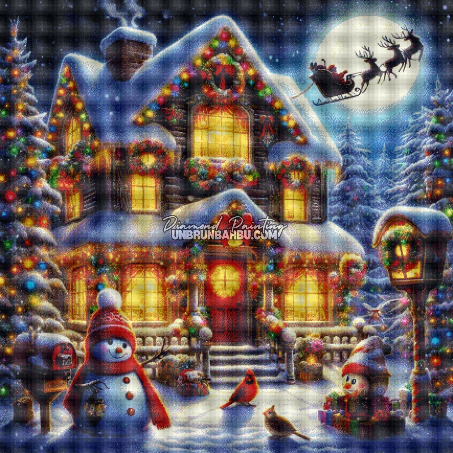 La Maison de Noël Enchantée (110cm x 110cm) - UnBrunBarbu