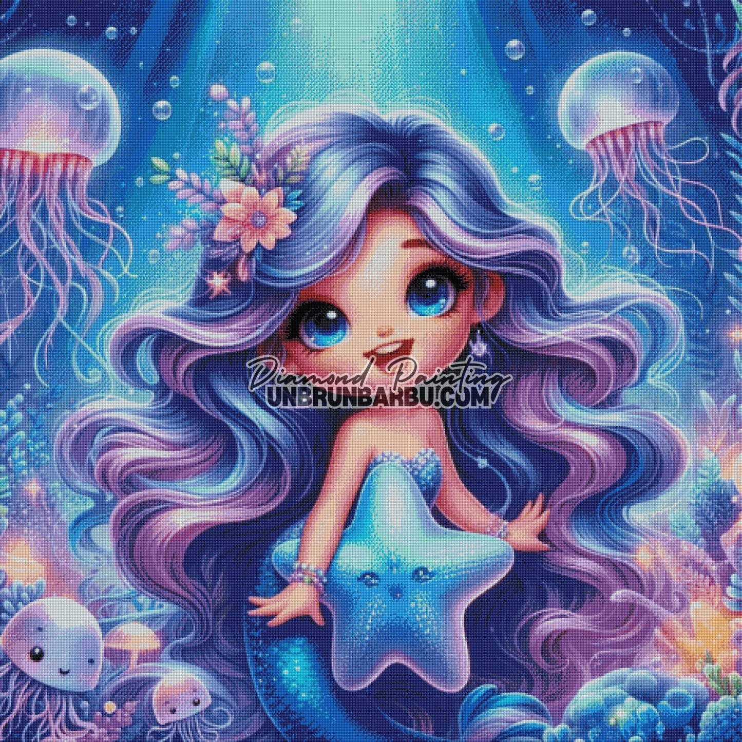 La Sirène et l’Étoile Magique (120cm x 120cm) - UnBrunBarbu