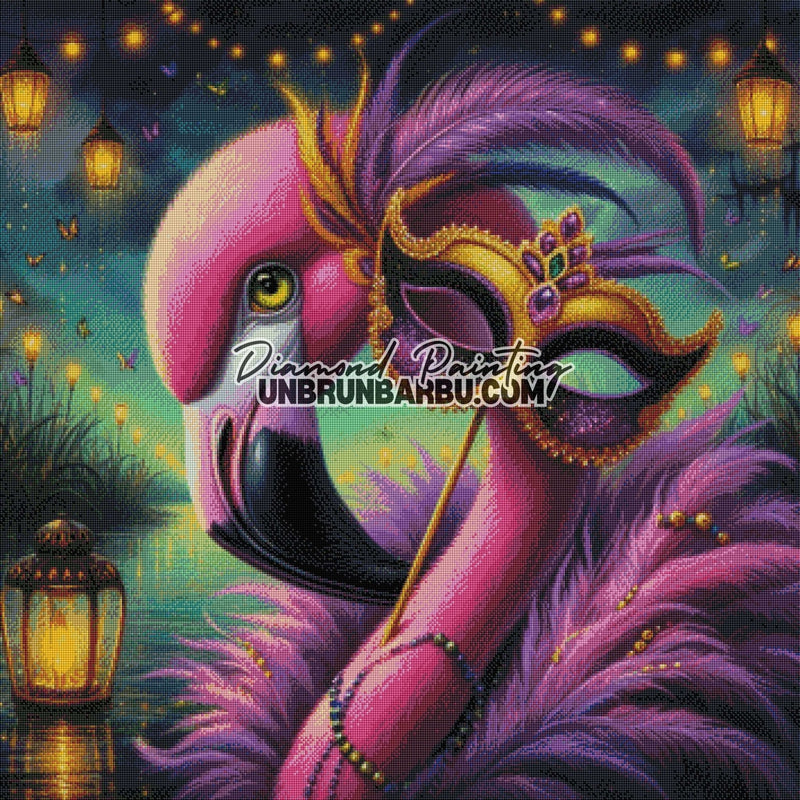 Le Bal Masqué du Flamant Rose (90cm x 90cm) - UnBrunBarbu