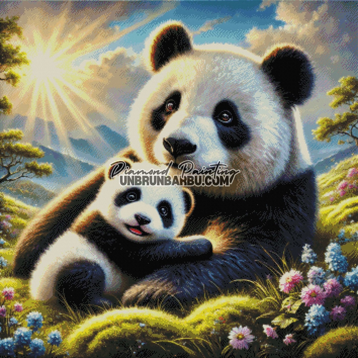 Le Bonheur D'une Famille Panda (90cm x 90cm) - UnBrunBarbu