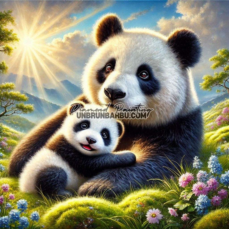 Le Bonheur D'une Famille Panda (90cm x 90cm) - UnBrunBarbu