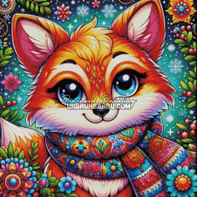 Le Renard au Foulard Enchanté (60cm x 60cm) - UnBrunBarbu