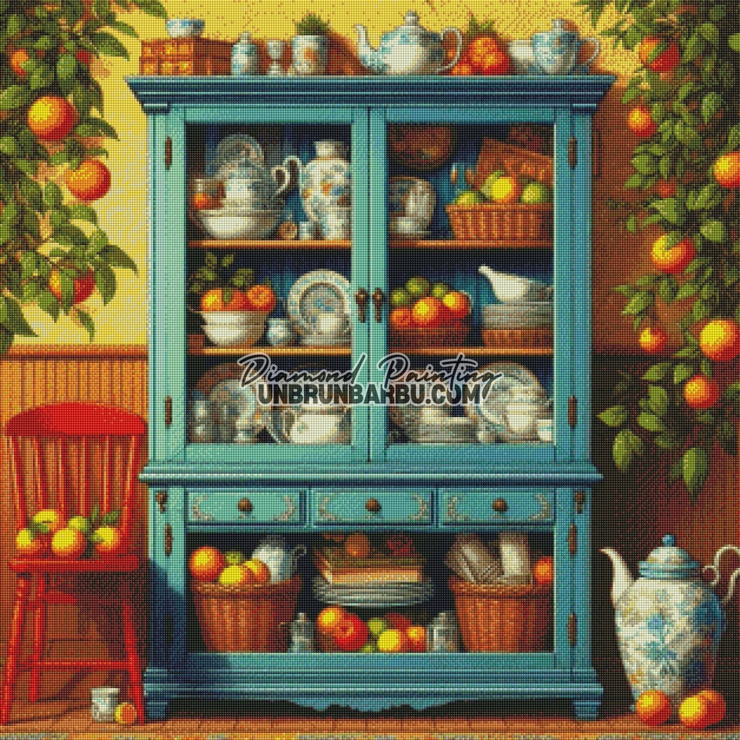 Le Vaisselier aux Oranges Enchantées (80cm x 80cm) - UnBrunBarbu