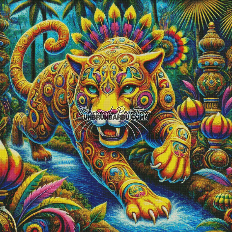 Légende du Jaguar de Lune (120cm x 120cm) - UnBrunBarbu