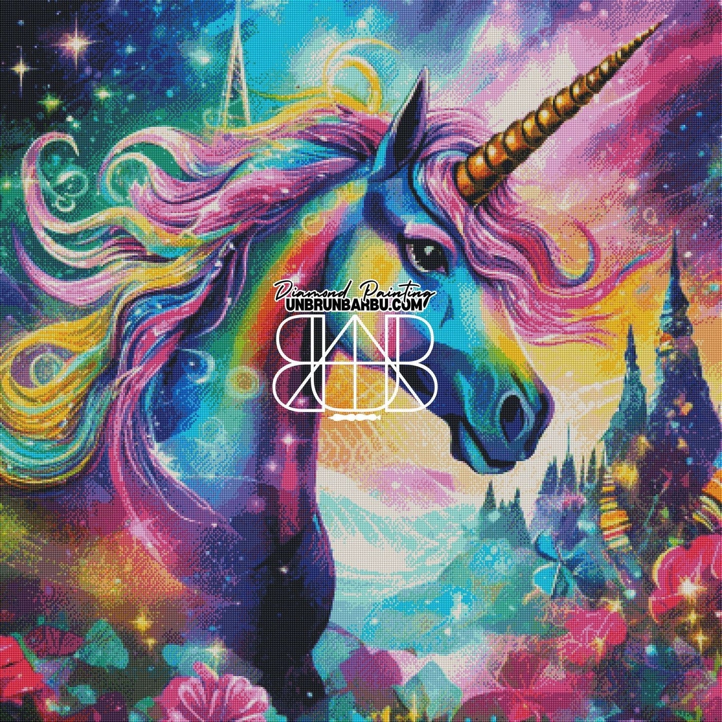 L'Enchantement de la Licorne Arc - en - Ciel (100cm x 100cm) - UnBrunBarbu