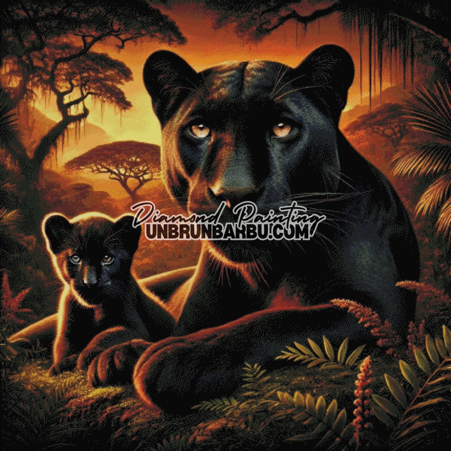 Les Panthères au Crépuscule (120cm x 120cm) - UnBrunBarbu