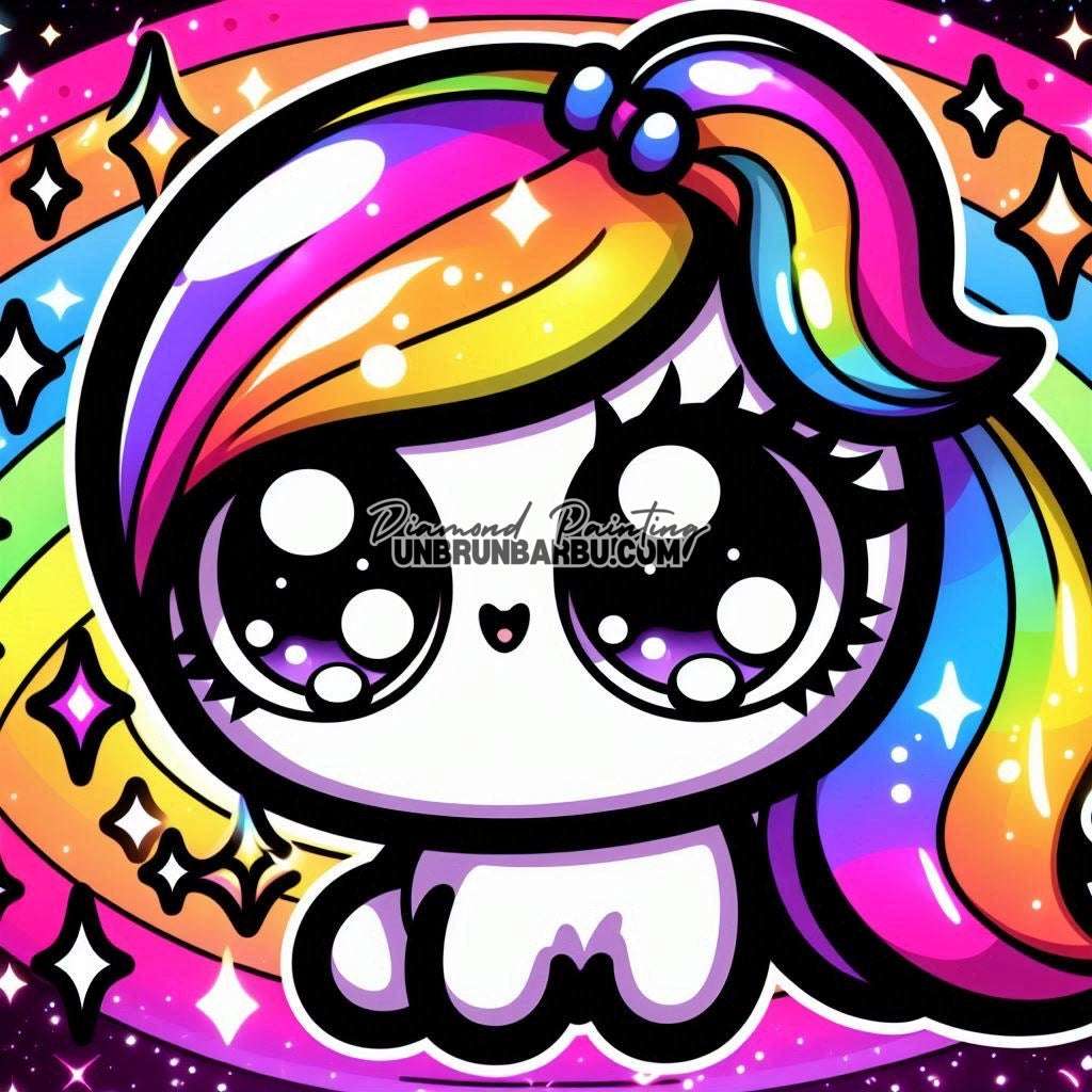 Licorne Kawaii aux Éclats Arc - en - Ciel (60cm x 60cm) - UnBrunBarbu