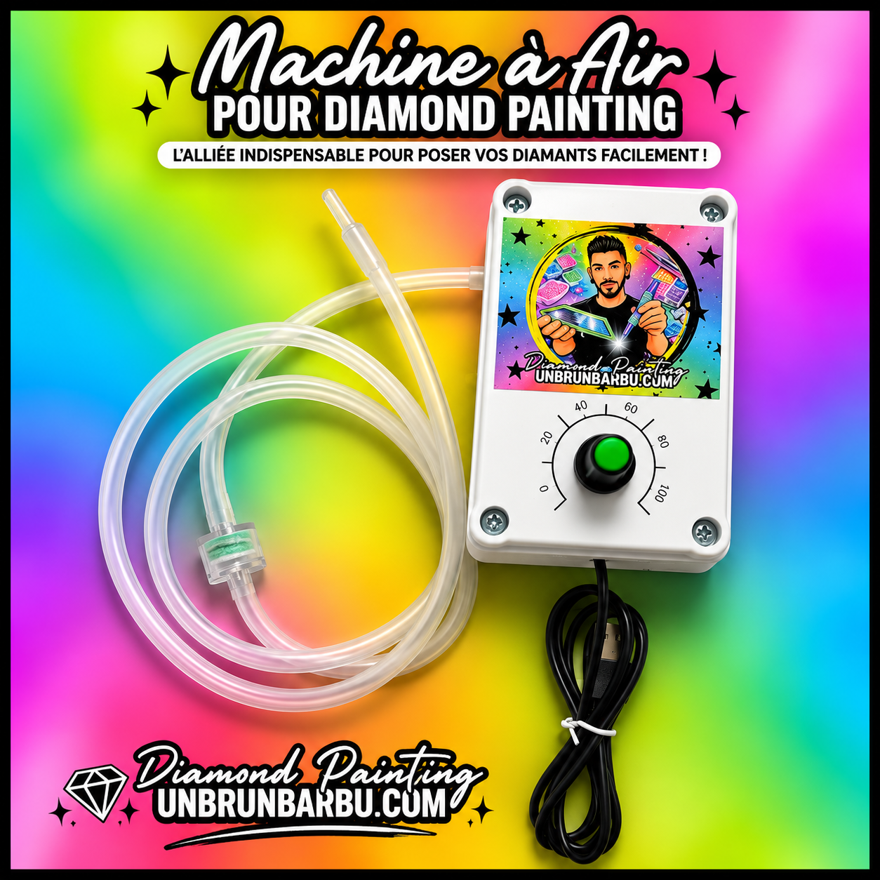 Machine à air pour Diamond Painting avec tuyau d'aspiration transparent et alimentation USB, idéale pour faciliter la pose des diamants.