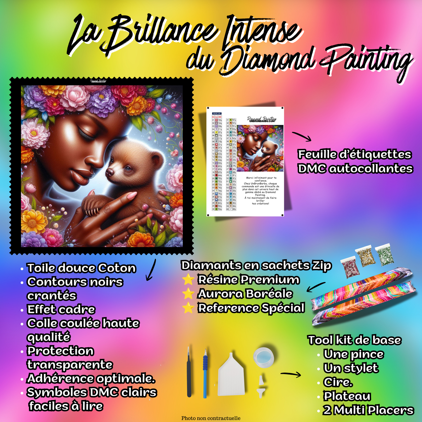 kit complet diamond painting maman fleurs et son ourson 110x110