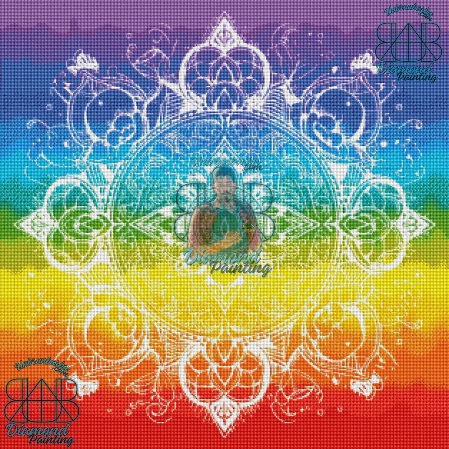 Mandala Blanc, Éclat Arc - en - Ciel. (80cm x 80cm). - UnBrunBarbu