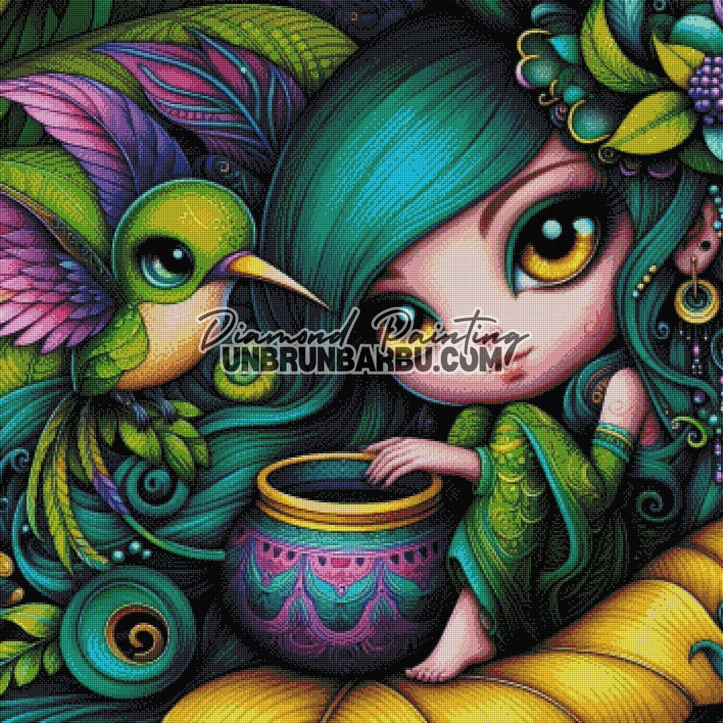 Naïa et le Gardien des Couleurs (90cm x 90cm) - UnBrunBarbu