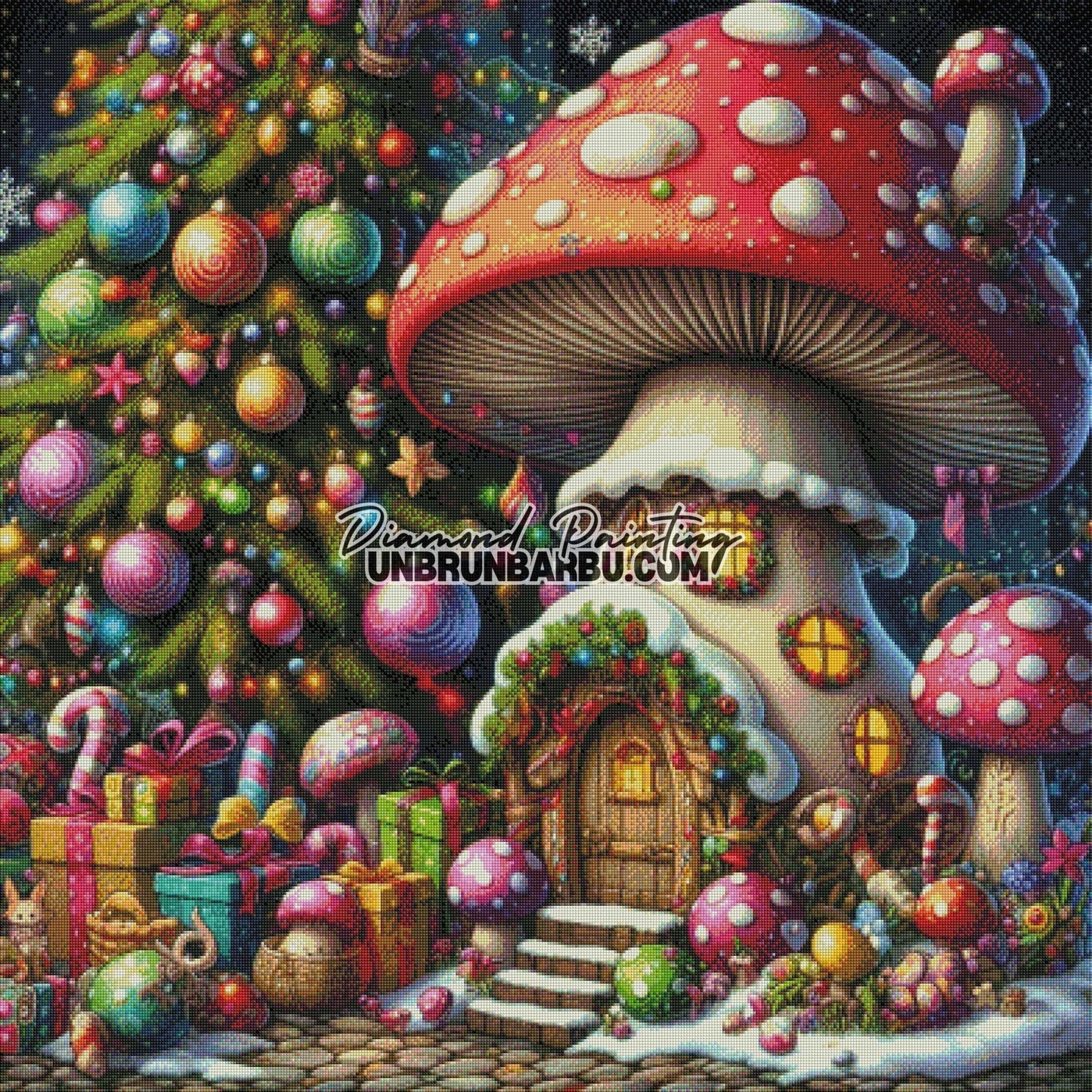 Noël des Champignons Magiques (100cm x 100cm) - UnBrunBarbu