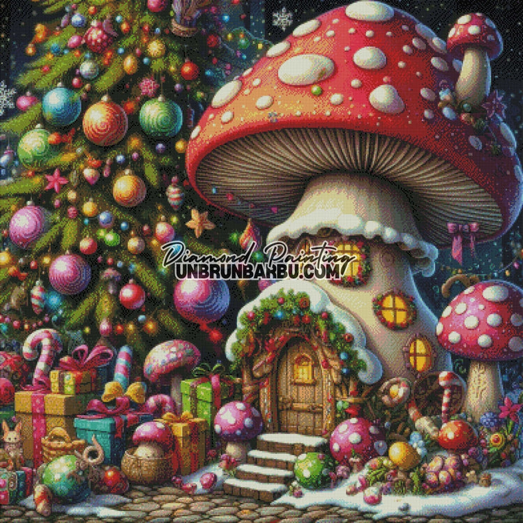 Noël des Champignons Magiques (100cm x 100cm) - UnBrunBarbu