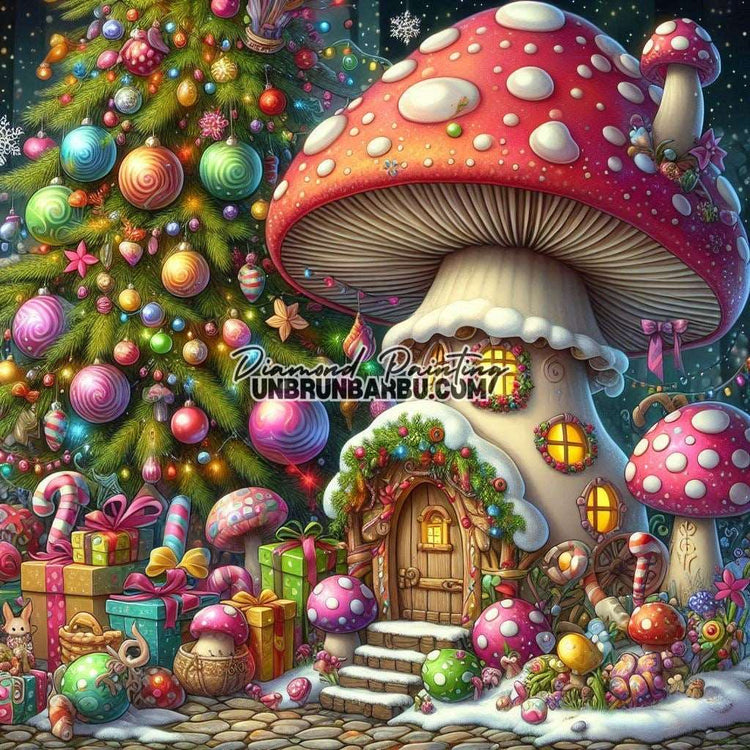 Noël des Champignons Magiques (100cm x 100cm) - UnBrunBarbu