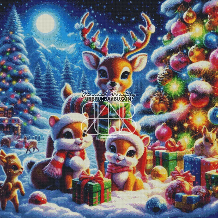 Noël Enchanté dans la Forêt (120cm x 120cm) - UnBrunBarbu