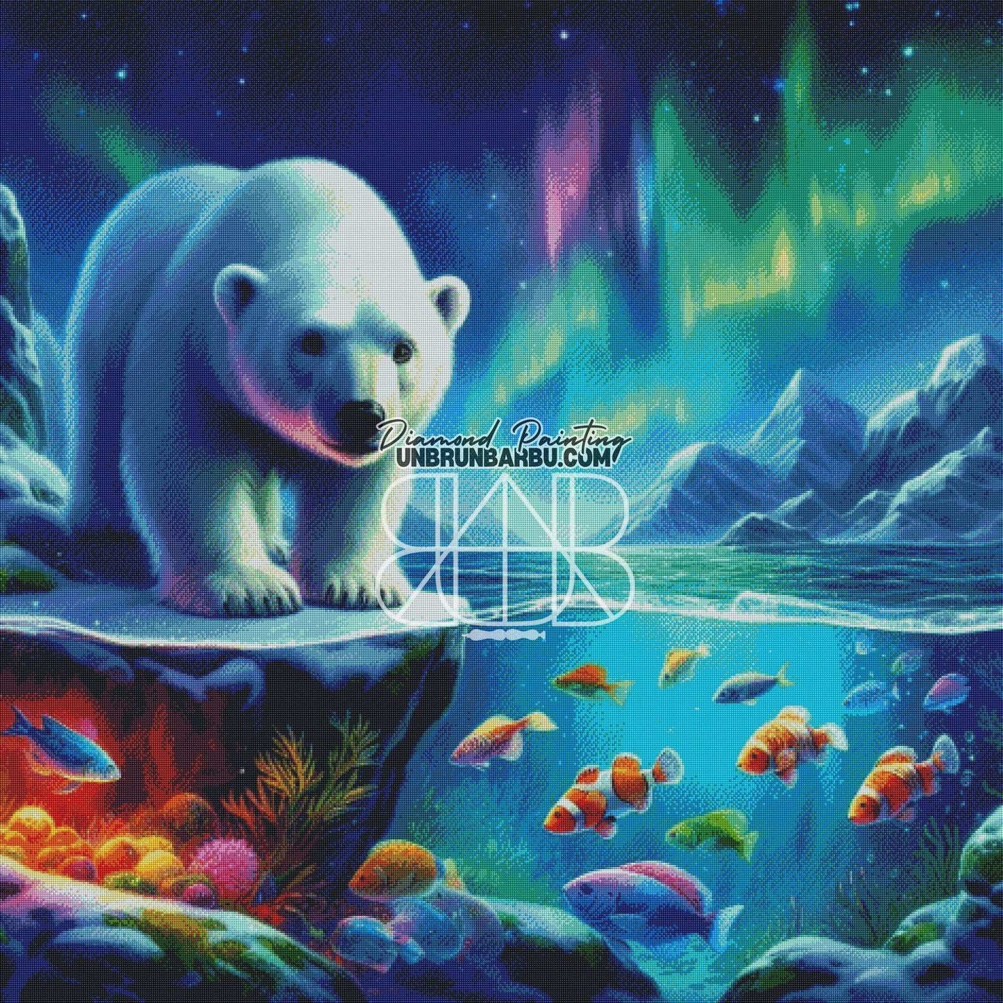 Ours polaire et l'aquarium arctique (120cm x 120cm) - UnBrunBarbu