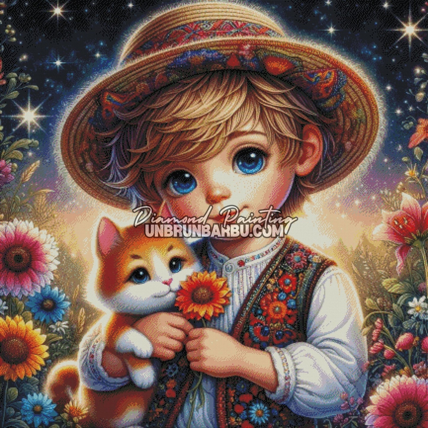 Petit Garçon et la Magie des Fleurs (110cm x 110cm) - UnBrunBarbu