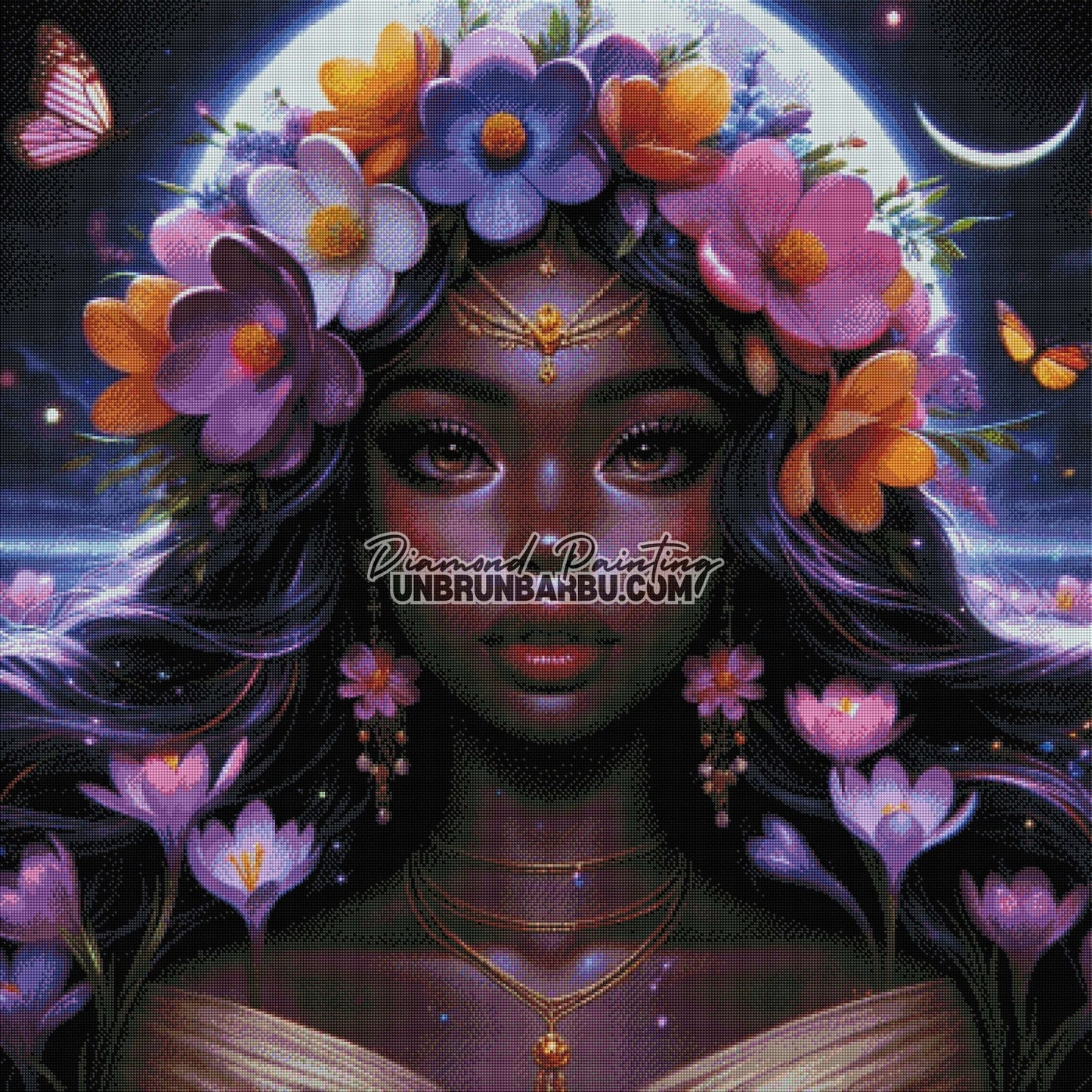 Reine des Fleurs Nocturnes (100cm x 100cm) - UnBrunBarbu