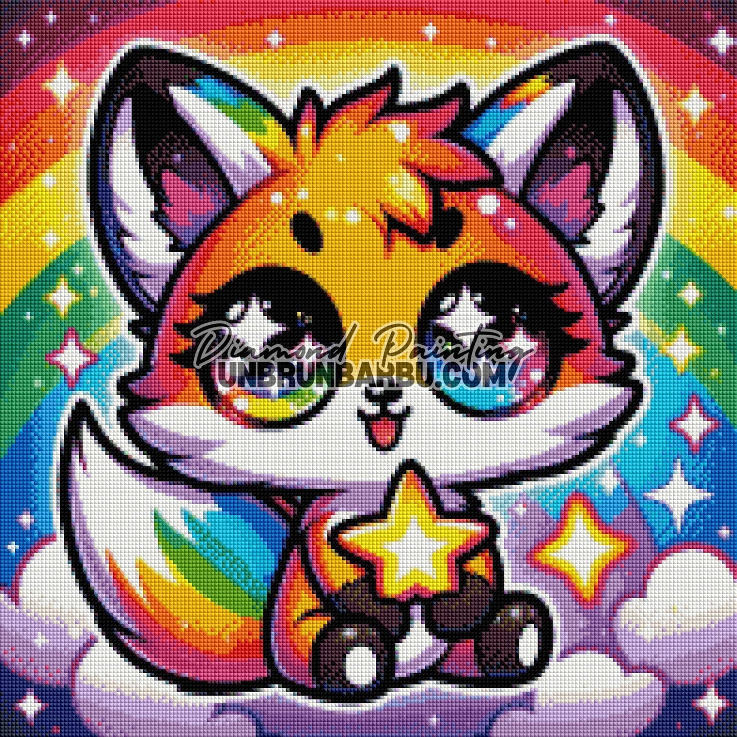 Renard Magique de l’Arc - en - Ciel (50cm x 50cm) - UnBrunBarbu