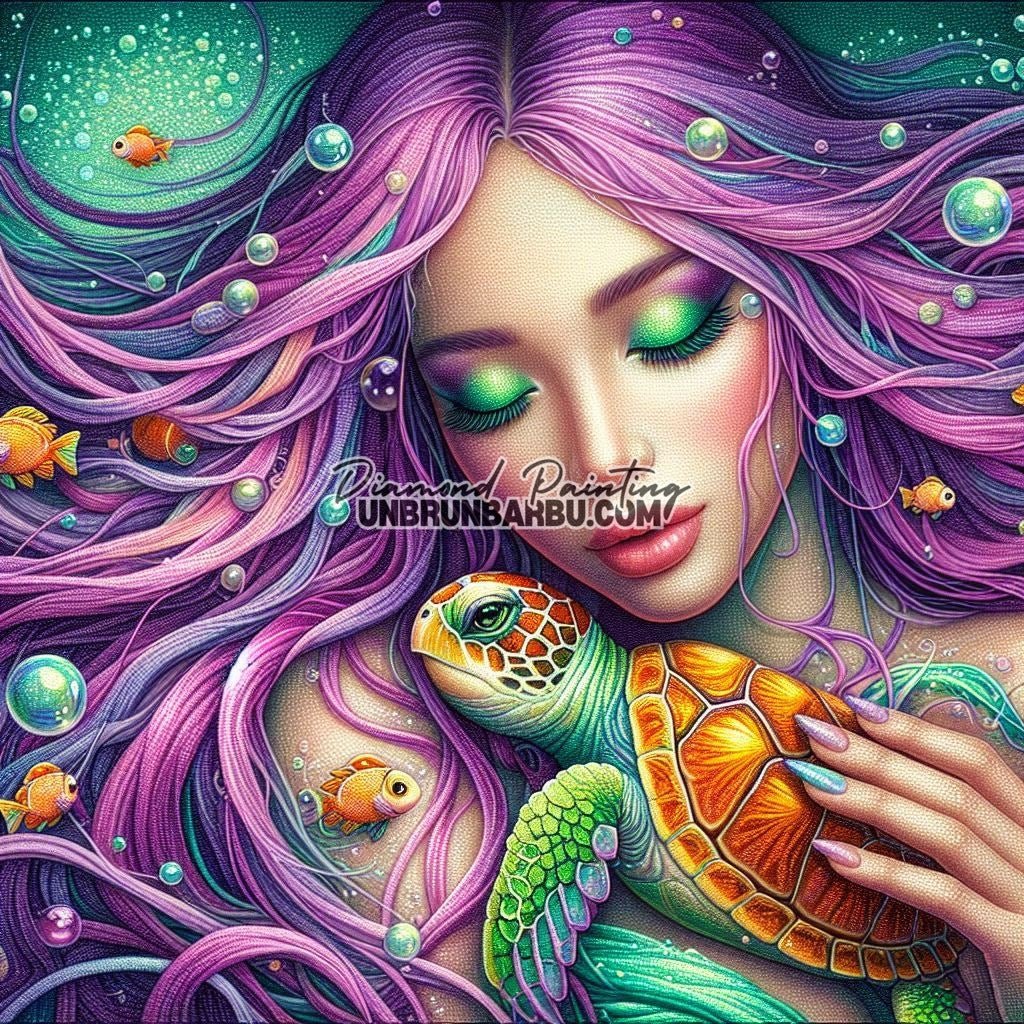 Rencontre magique avec la tortue (100cm x 100cm) - UnBrunBarbu