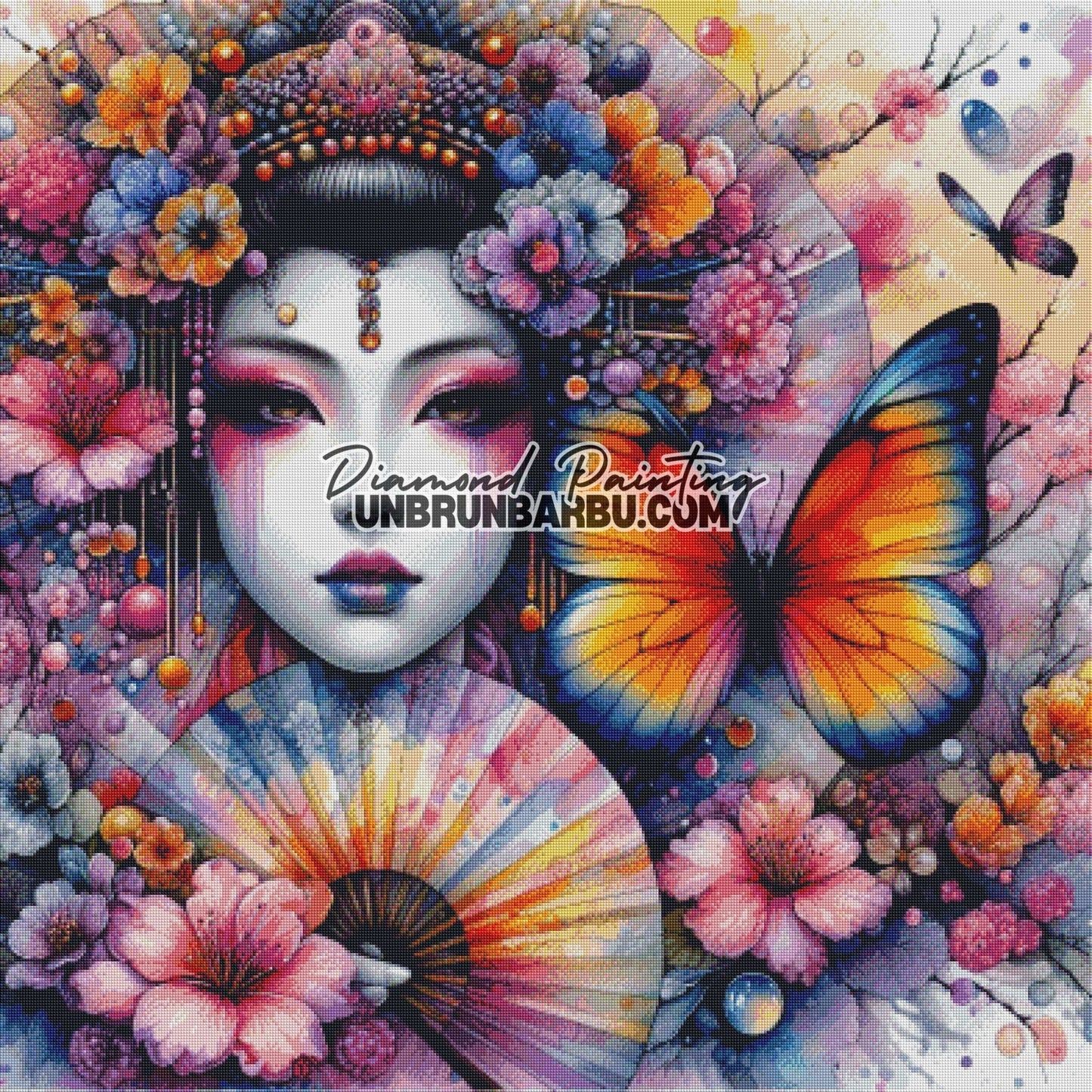 Rêve du Papillon et de l'Éventail (100cm x 100cm) - UnBrunBarbu