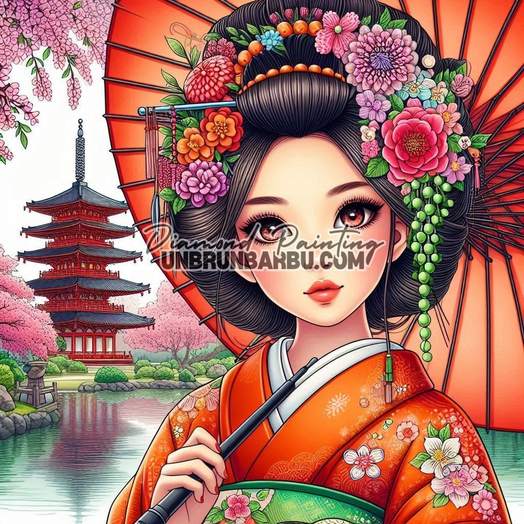 Sakura Dame du Printemps (90cm x 90cm) - UnBrunBarbu