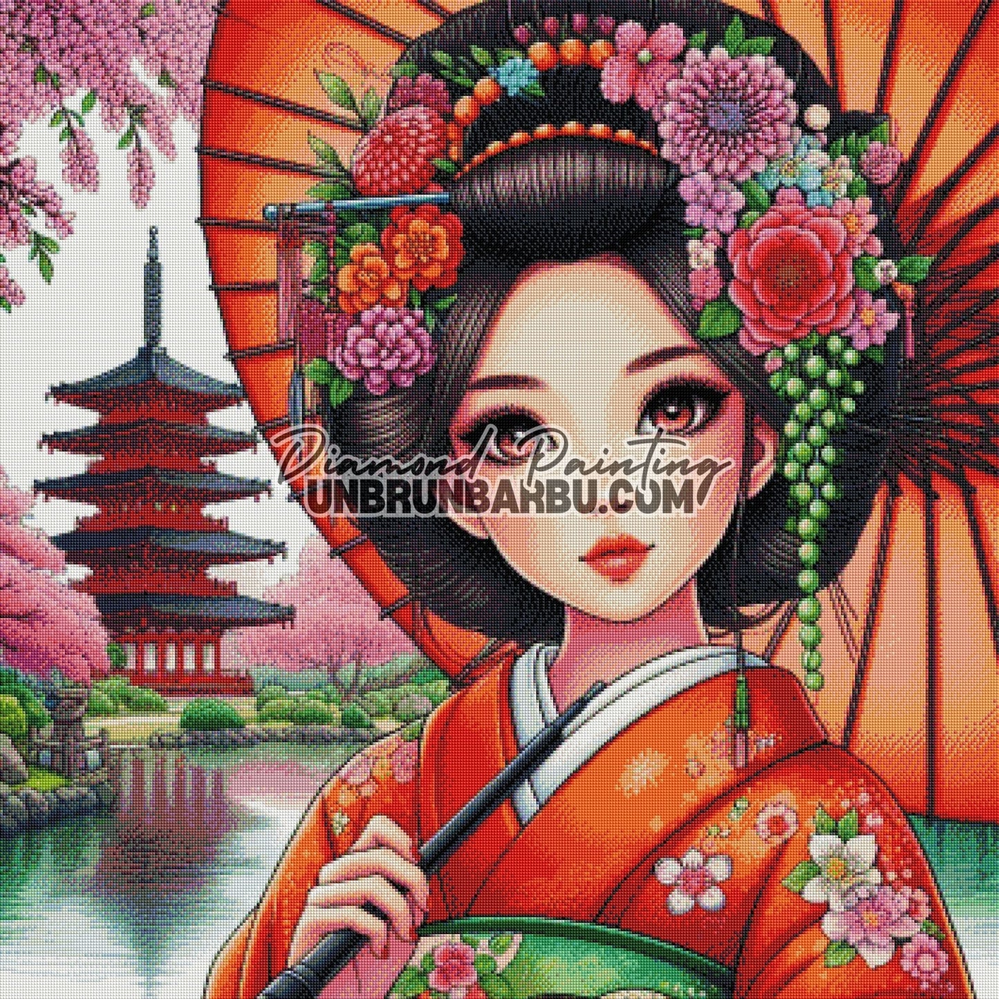 Sakura Dame du Printemps (90cm x 90cm) - UnBrunBarbu