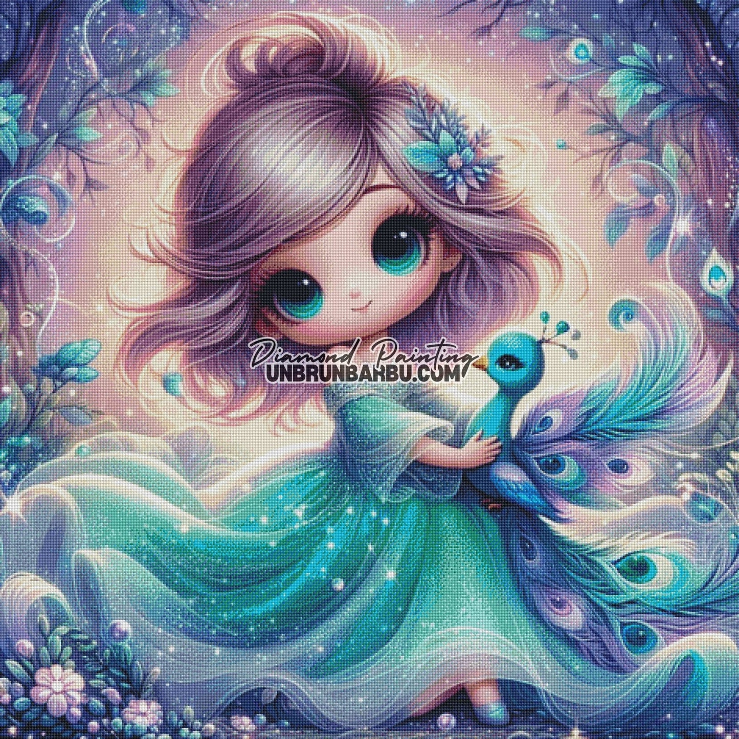 Sarah et le Paon Mystique (120cm x 120cm) - UnBrunBarbu