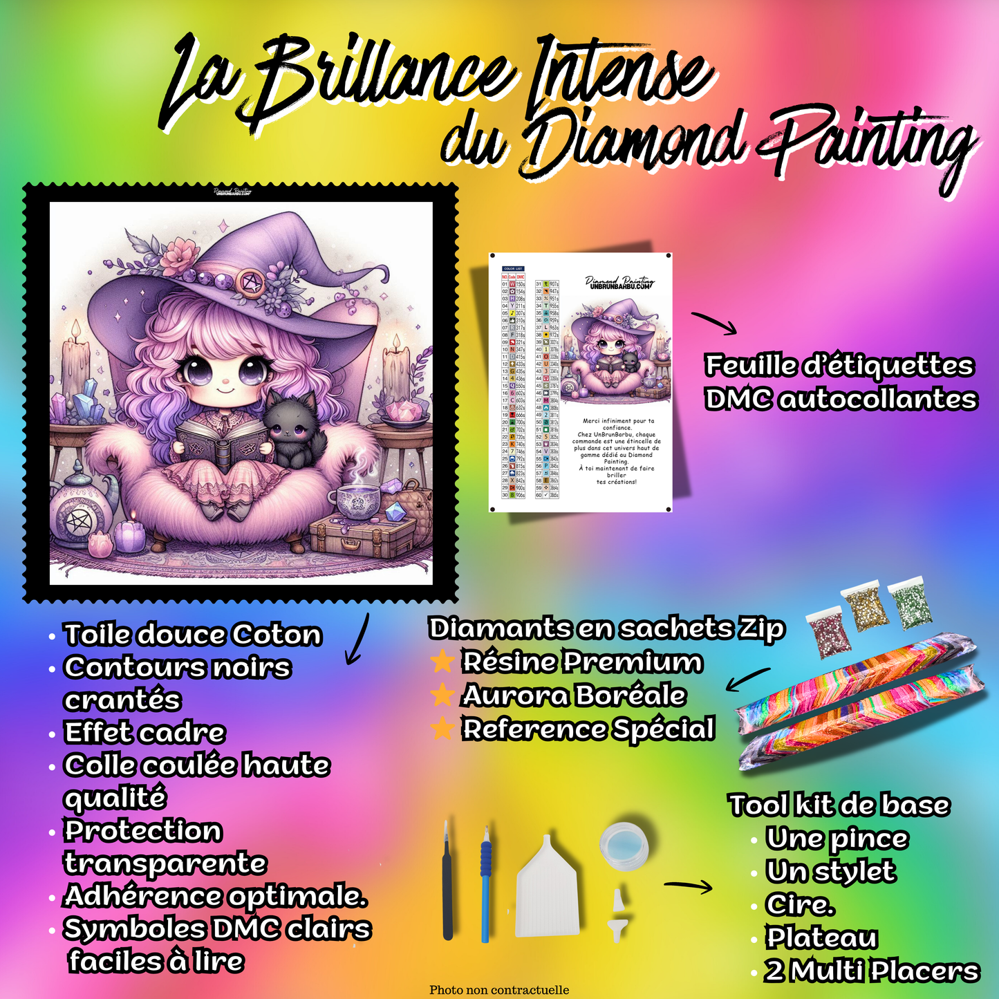 kit diamond painting sorciere violette livre sortileges 80x80 contenu complet