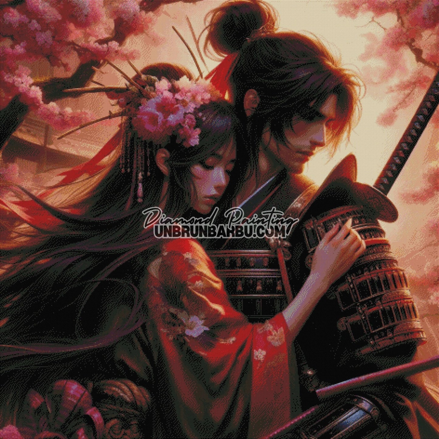 Sous les cerisiers en fleurs, un amour interdit (120cm x 120cm) - UnBrunBarbu