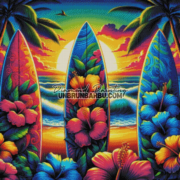 Surfeuses d’Hibiscus (80cm x 80cm) - UnBrunBarbu