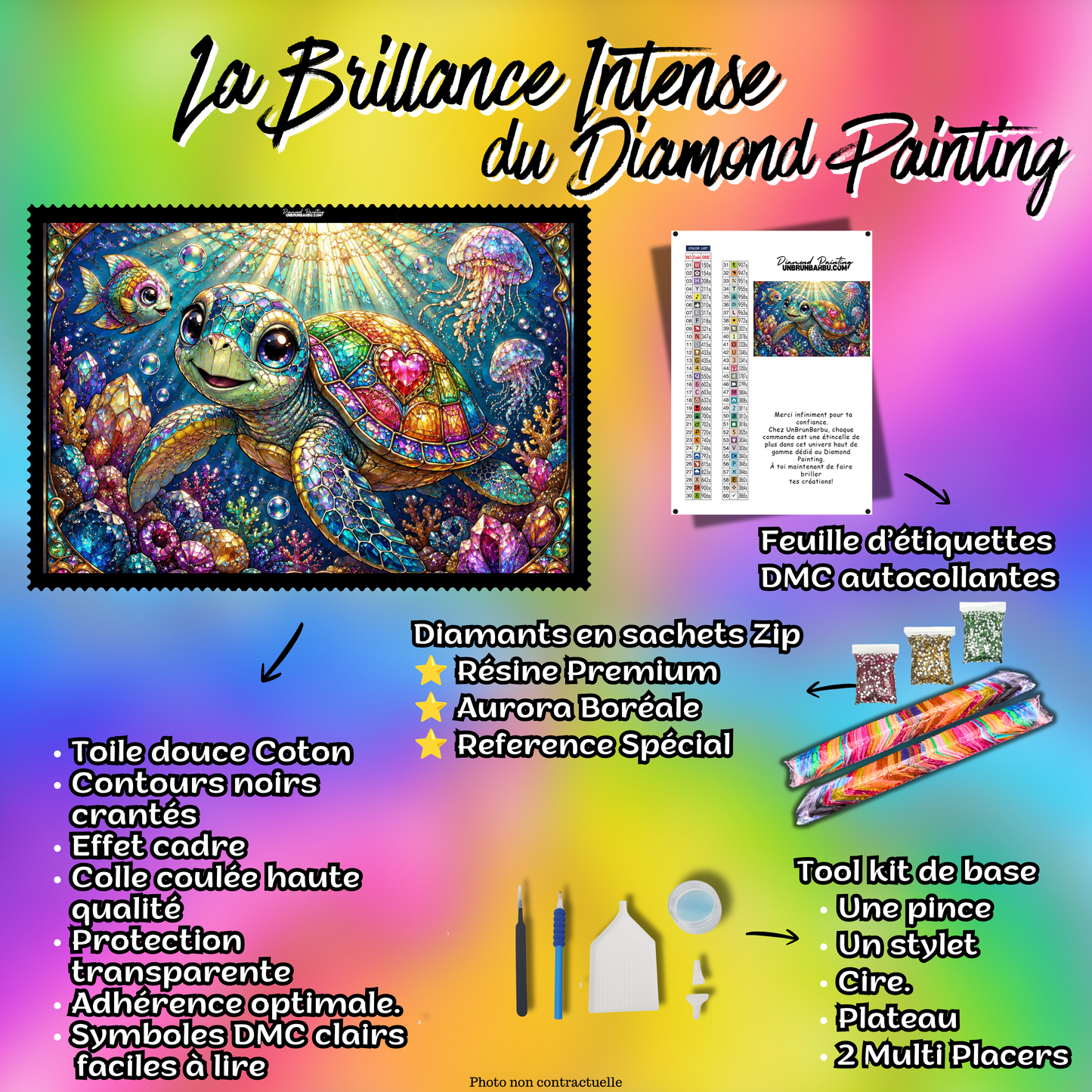 kit complet diamond painting tortue aux mille tresors