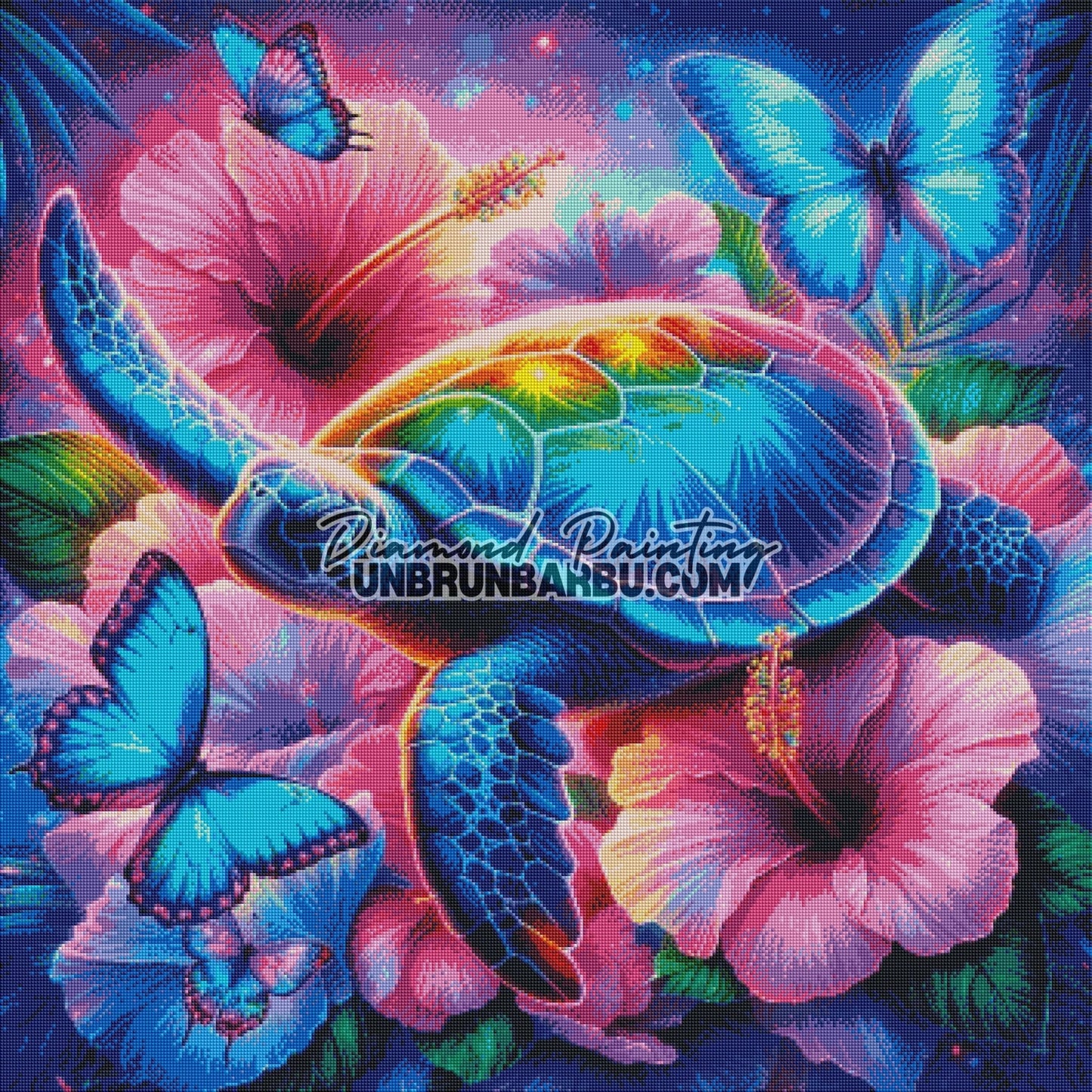 Tortue et Fleurs Magiques (90cm x 90cm) - UnBrunBarbu