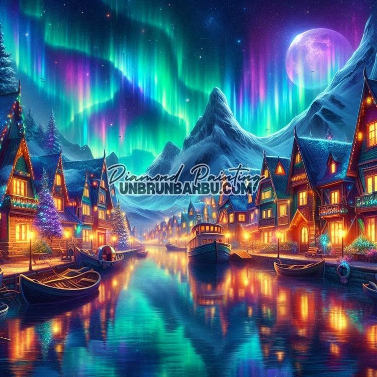 Village des Lumières Polaires (100cm x 100cm) - UnBrunBarbu