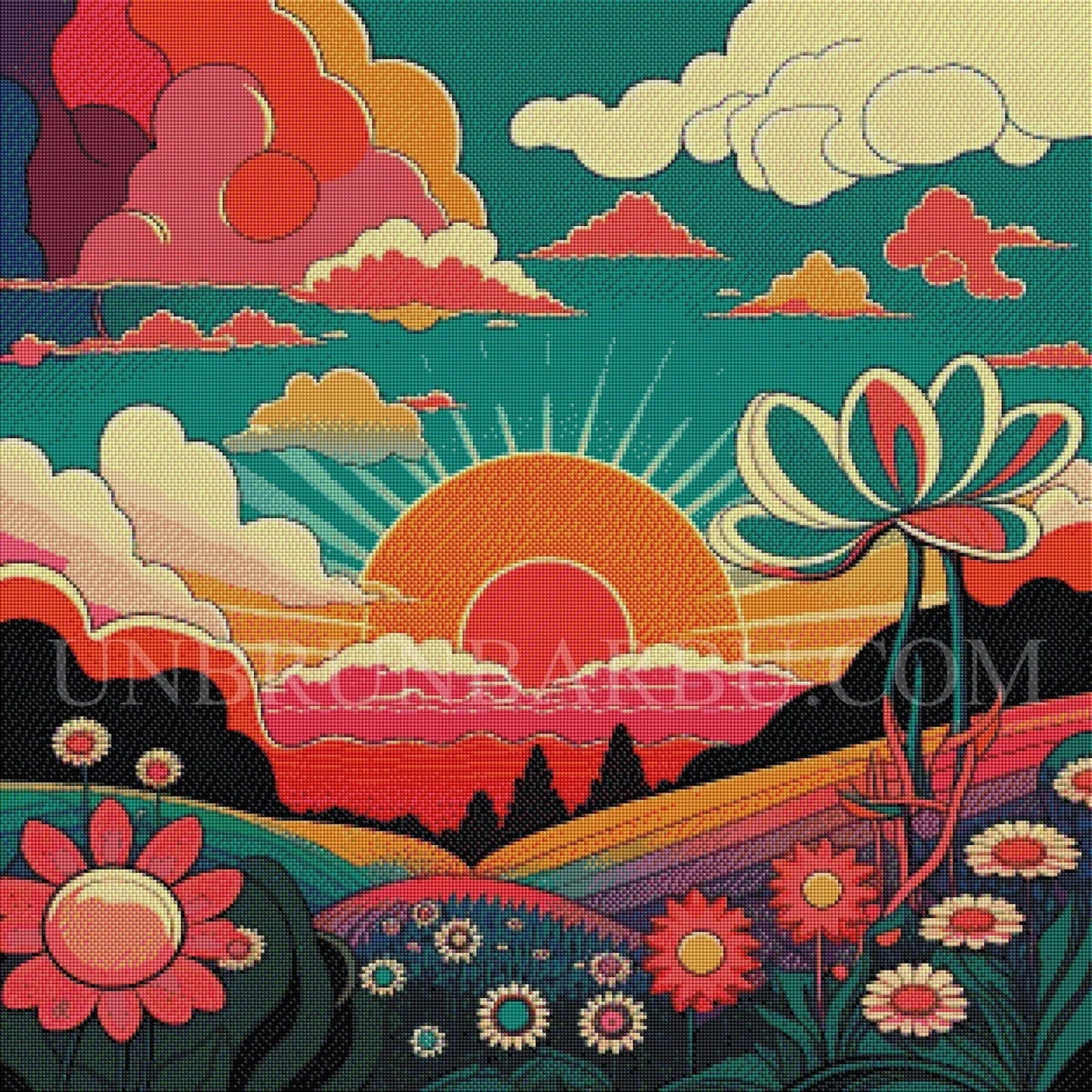 Voyage au Pays des Collines Arc - en - Ciel. (80cm x 80cm). - UnBrunBarbu