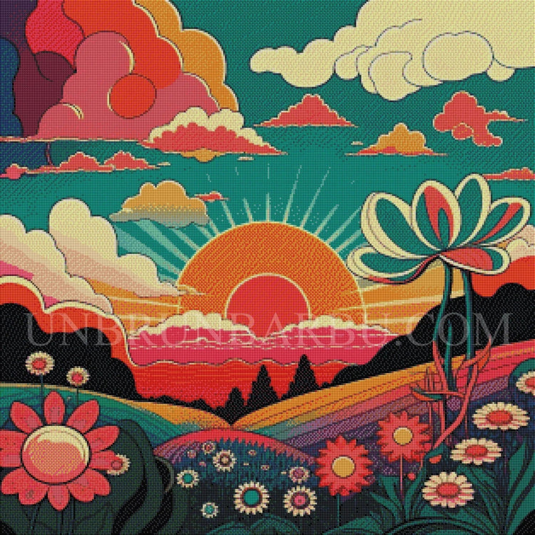 Voyage au Pays des Collines Arc - en - Ciel. (80cm x 80cm). - UnBrunBarbu
