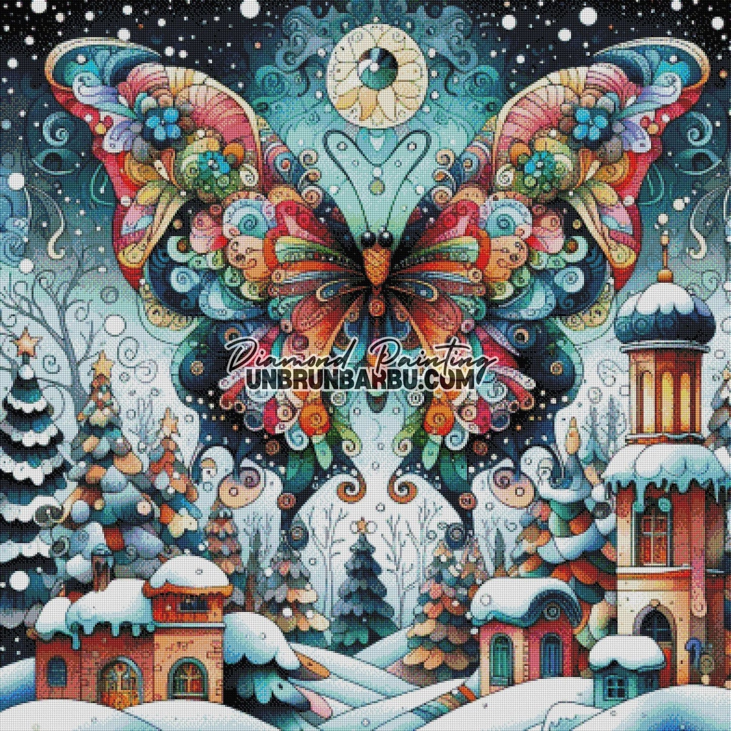 Voyage Magique du Papillon de Noël (100cm x 100cm) - UnBrunBarbu