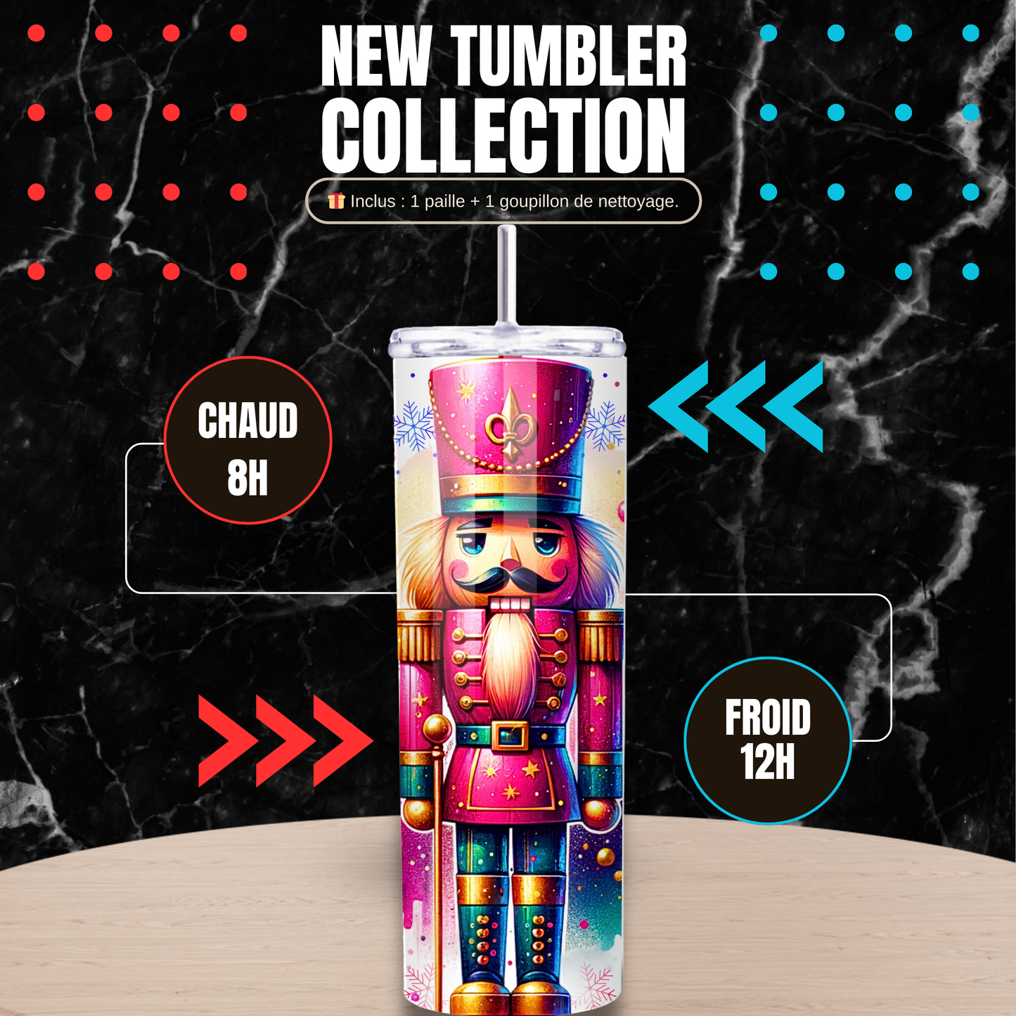 Tumbler Isotherme “Casse-Noisette Magique” – Fait Main (Paille & Goupillon inclus)