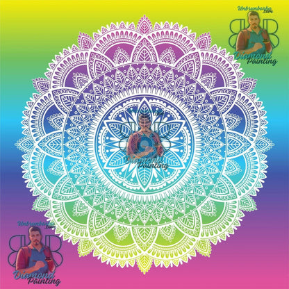 Pureté Prismatique, Mandala Blanc au Cœur de l’Arc - en - ciel. (80cm x 80cm). - UnBrunBarbu