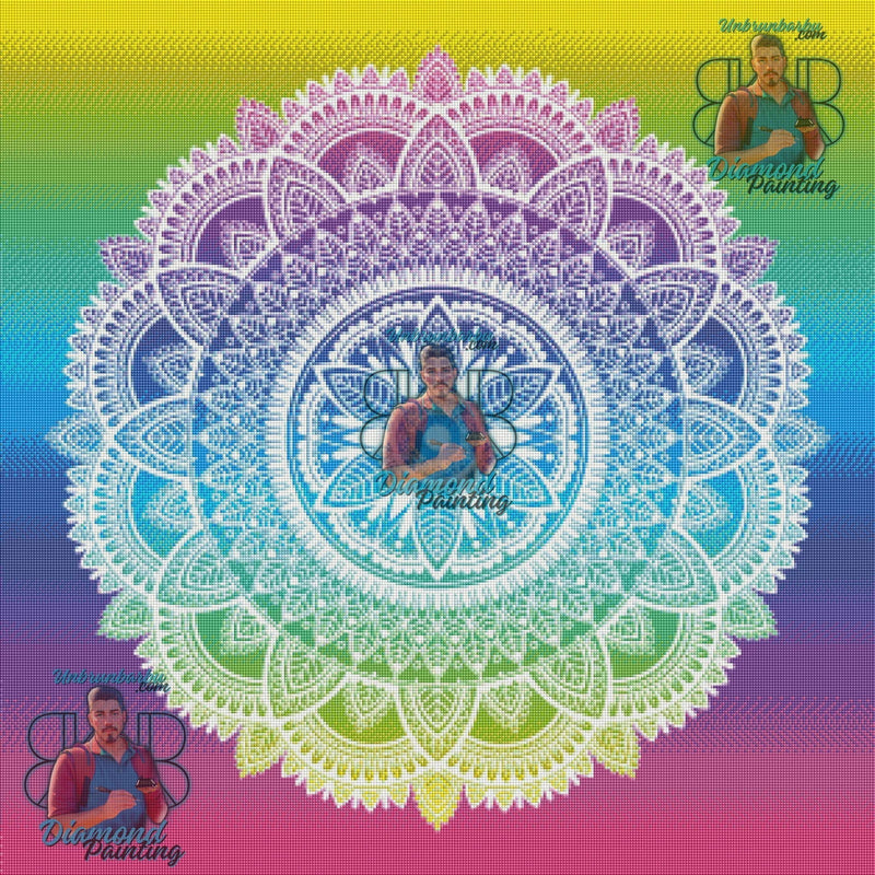 Pureté Prismatique, Mandala Blanc au Cœur de l’Arc - en - ciel. (80cm x 80cm). - UnBrunBarbu