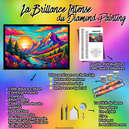 Diamond Painting - Lever de Soleil Multicolore - 90x60 cm