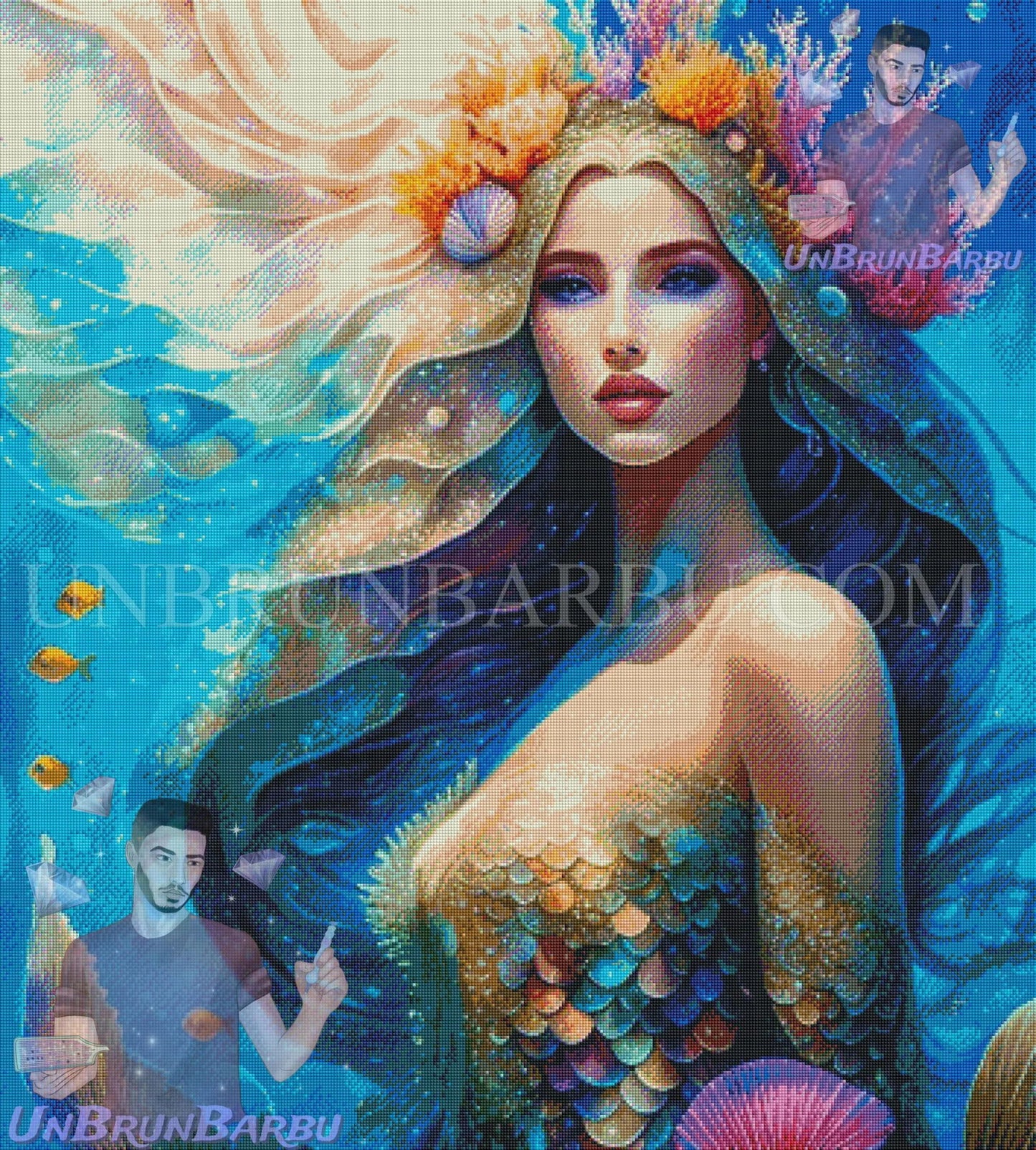 Abyssale Splendeur : La Sirène aux Reflets Dorés. (90cm x 100cm). - UnBrunBarbu