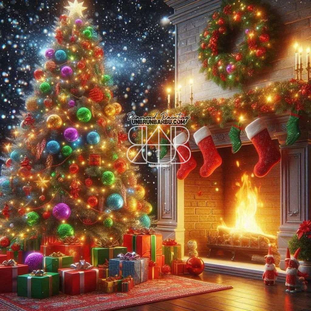 Ambiance de Noël, Chaleur et Lumières. (120cm x 120cm) - UnBrunBarbu